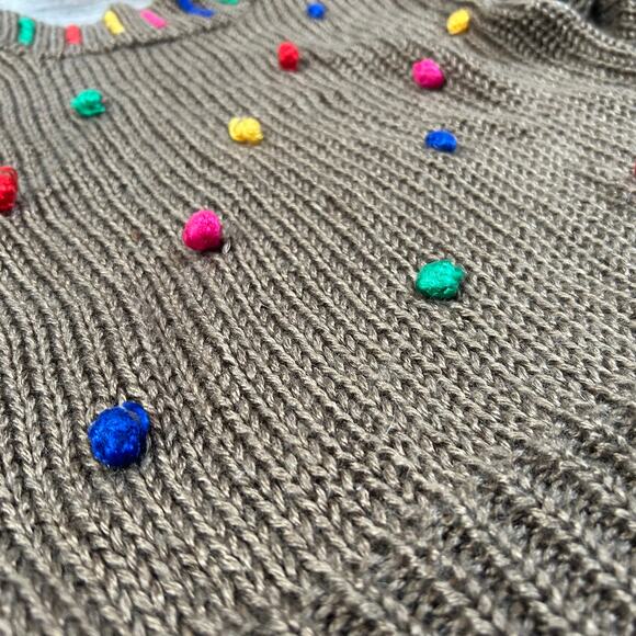 Vintage 90s Knit Sweater Brown Rainbow Nubby Pullover Chunky Acrylic M - Picture 4 of 8